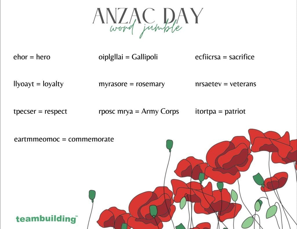 Anzac Day Word Jumble Answers