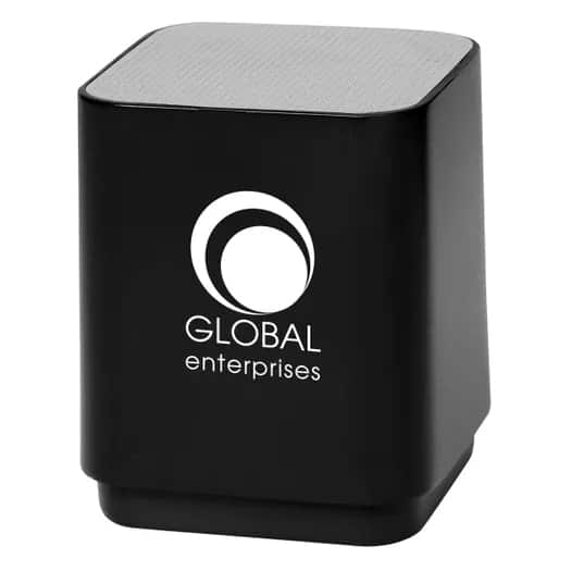 A picture of a black Bluetooth speaker