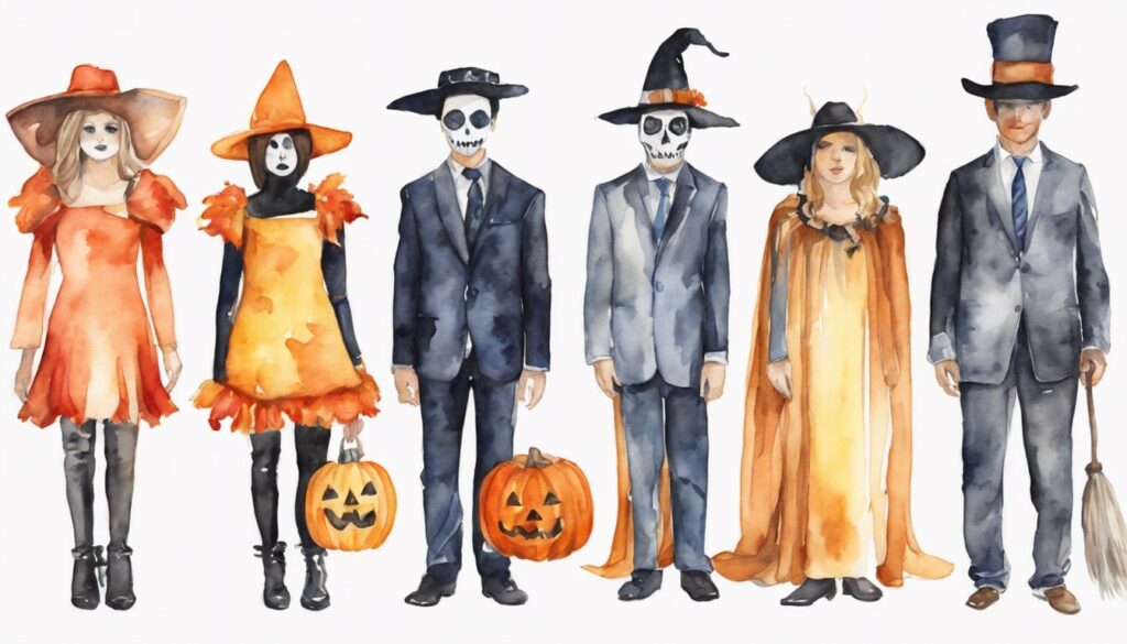 A group of individuals dressed in different Halloween costumes