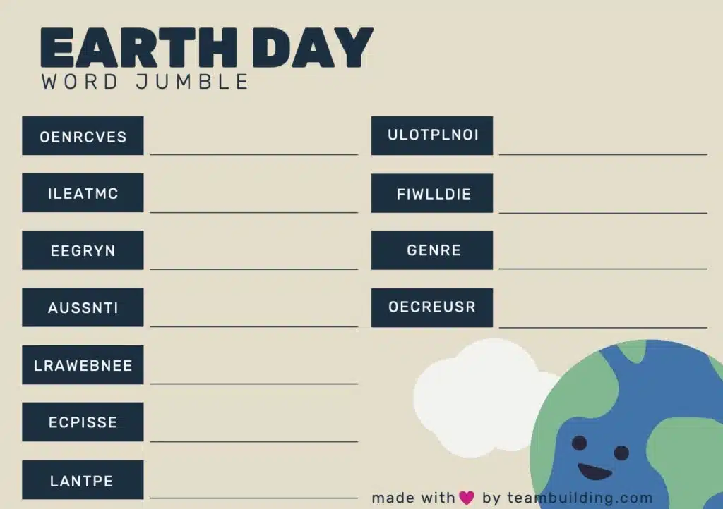 Virtual Earth Day Word Jumble