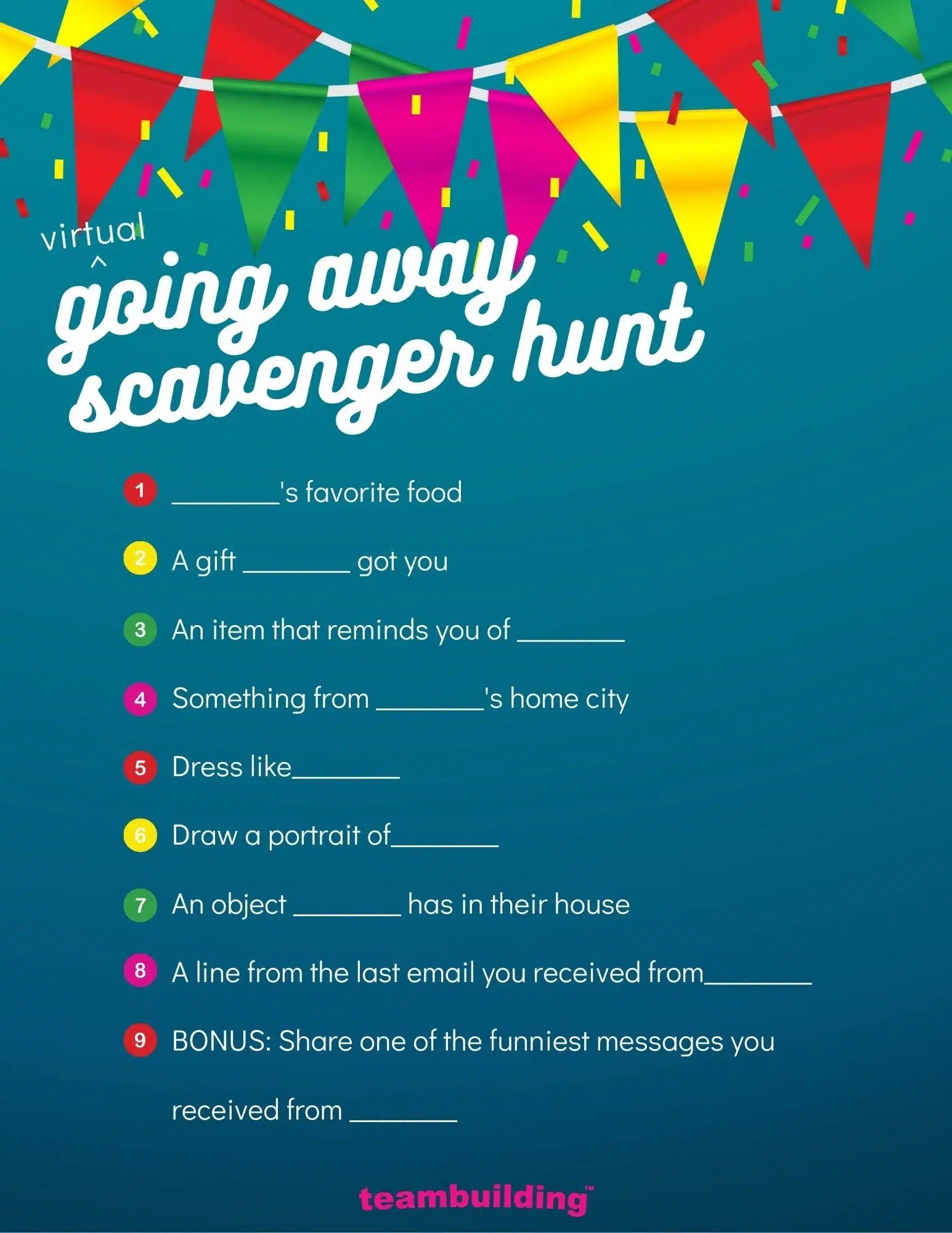 Virtual going away scavenger hunt template