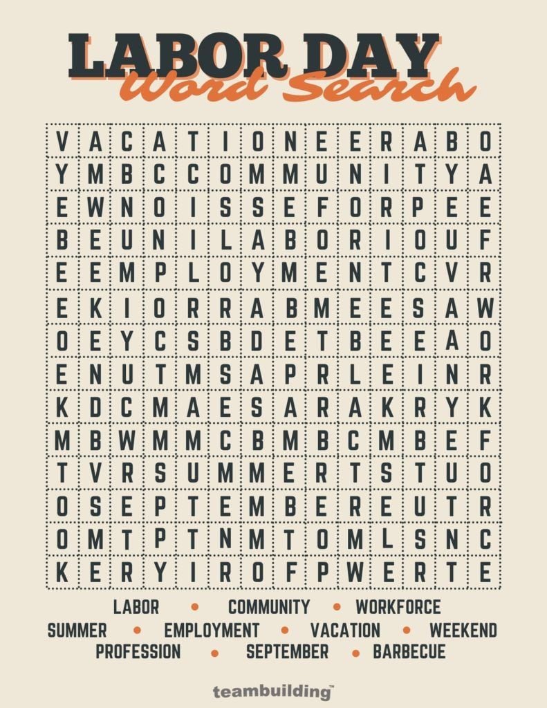 Virtual Labor Day Word Search