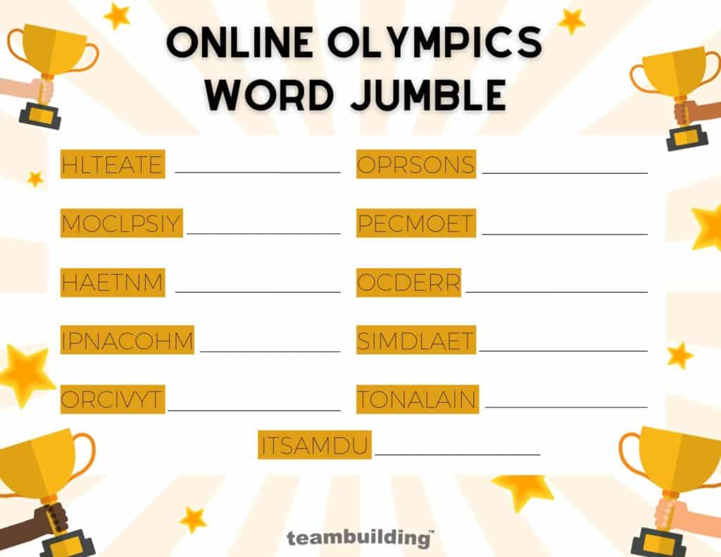 Online Olympics Word Jumble Board