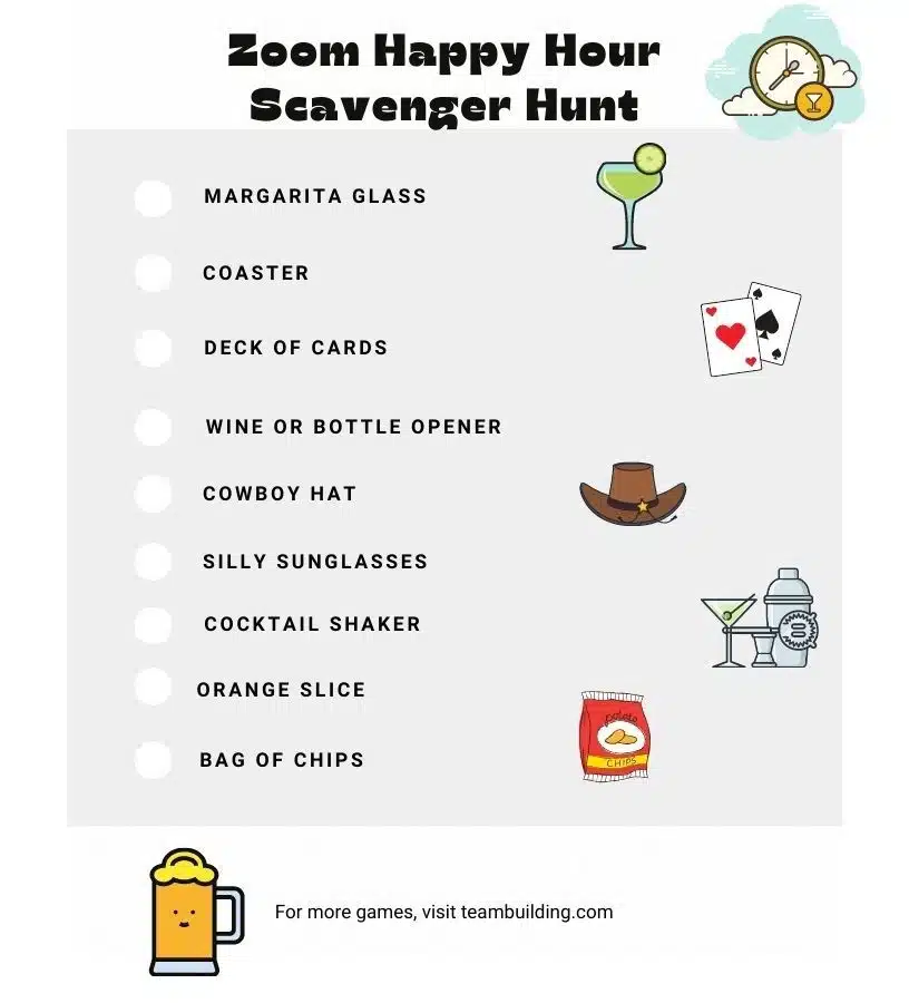 Zoom Happy Hour Scavenger Hunt Clues