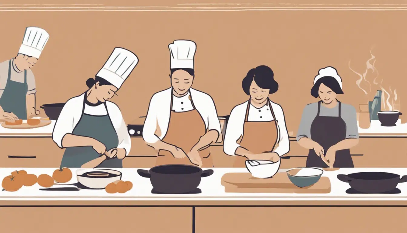 cartoon of adults in a cooking class